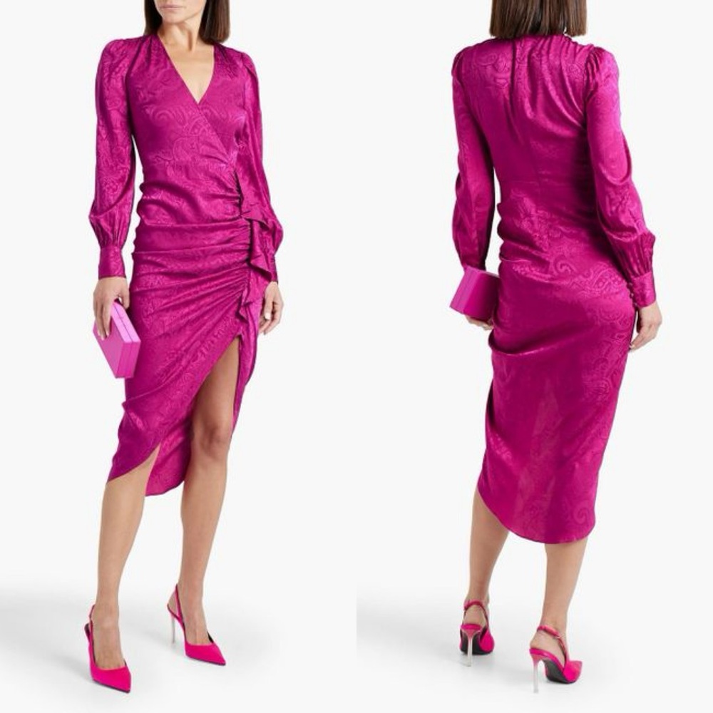 Veronica Beard Weiss Side Ruffle Long Sleeve Dress in Bright Magenta Size 8 NWOT
